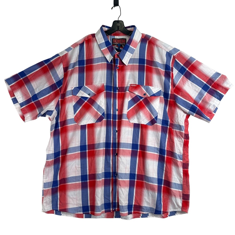 Dixxon‎ The Fallen Short Sleeve Shirt Mens 5X Red White Blue Plaid Biker Casual